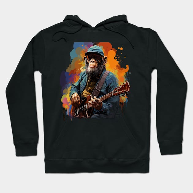 Chimpanzee Playing Guitar Hoodie by JH Mart